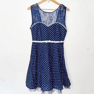 Elegant Blue Polka Dot Backless Dress